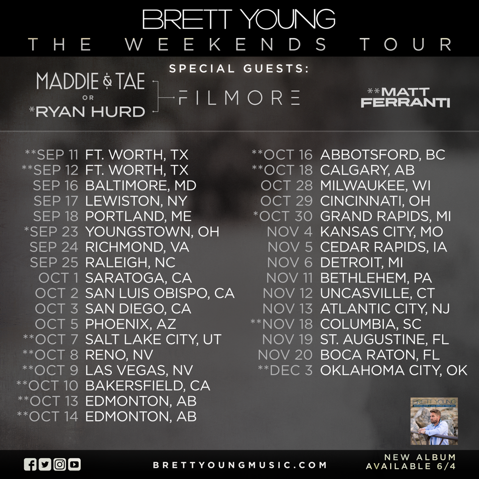 Brett Young Announces The Weekends Tour Hometown Country Music