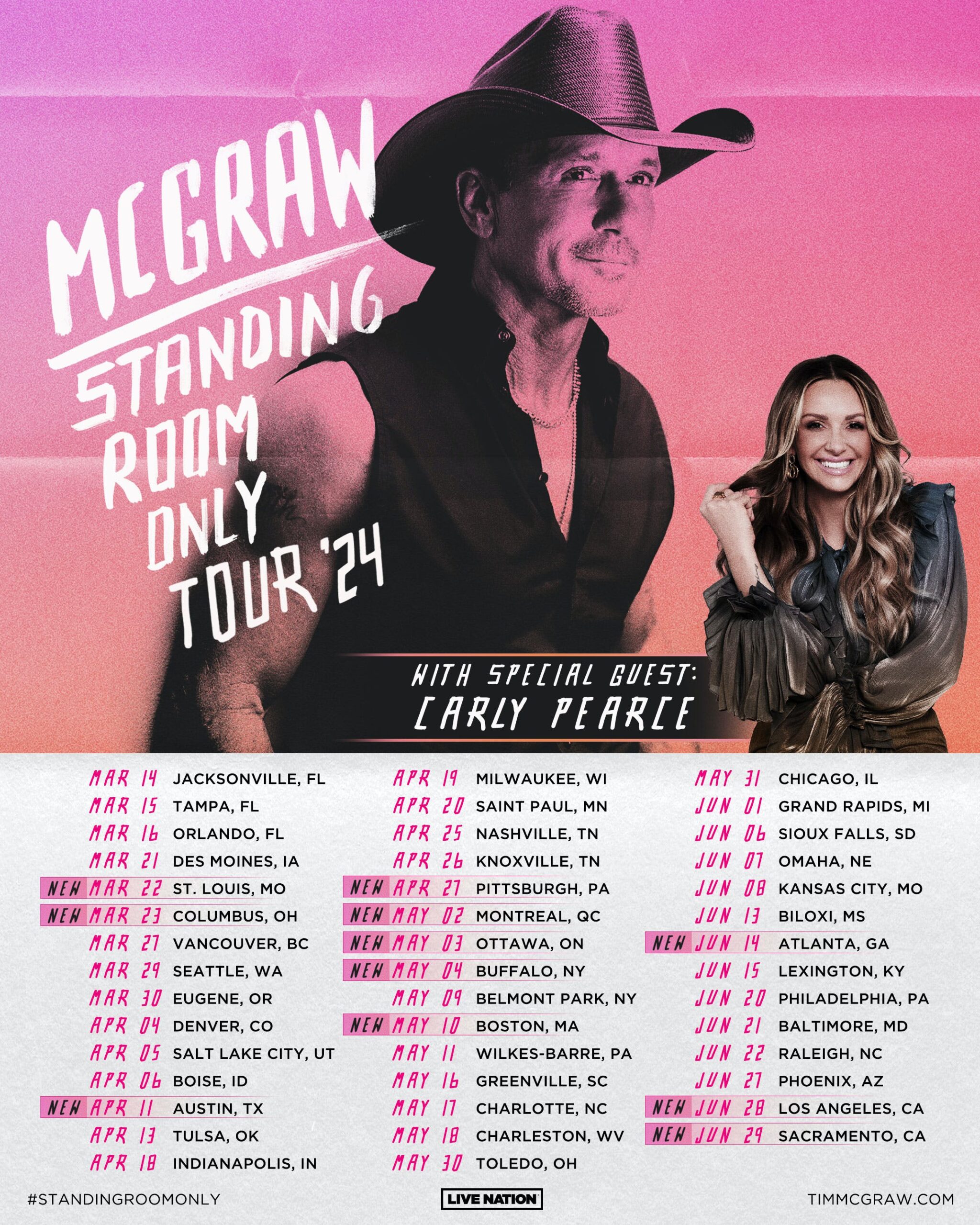 Tim McGraw Announces 2024 Standing Room Only Tour Hometown Country Music