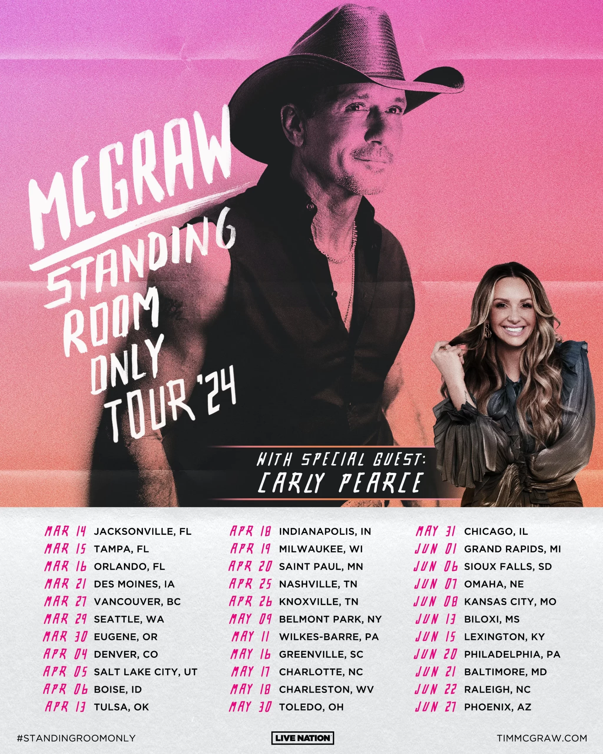 Tim McGraw Announces 2024 Standing Room Only Tour Hometown Country Music